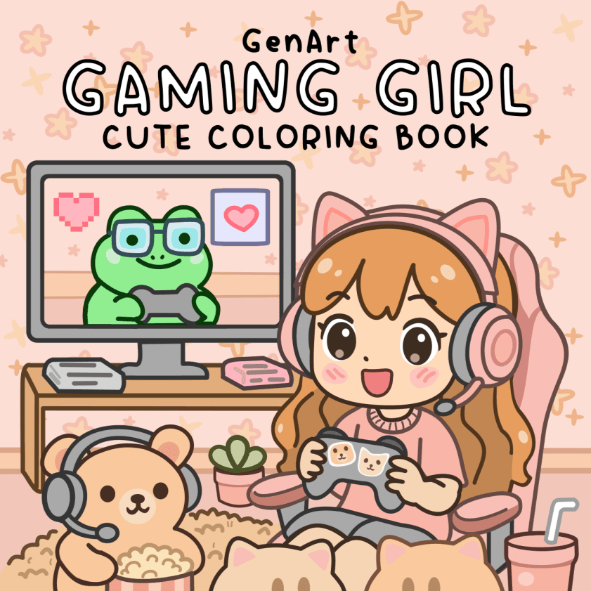 Gaming Girl coloring book cover published by GenArt on Amazon KDP