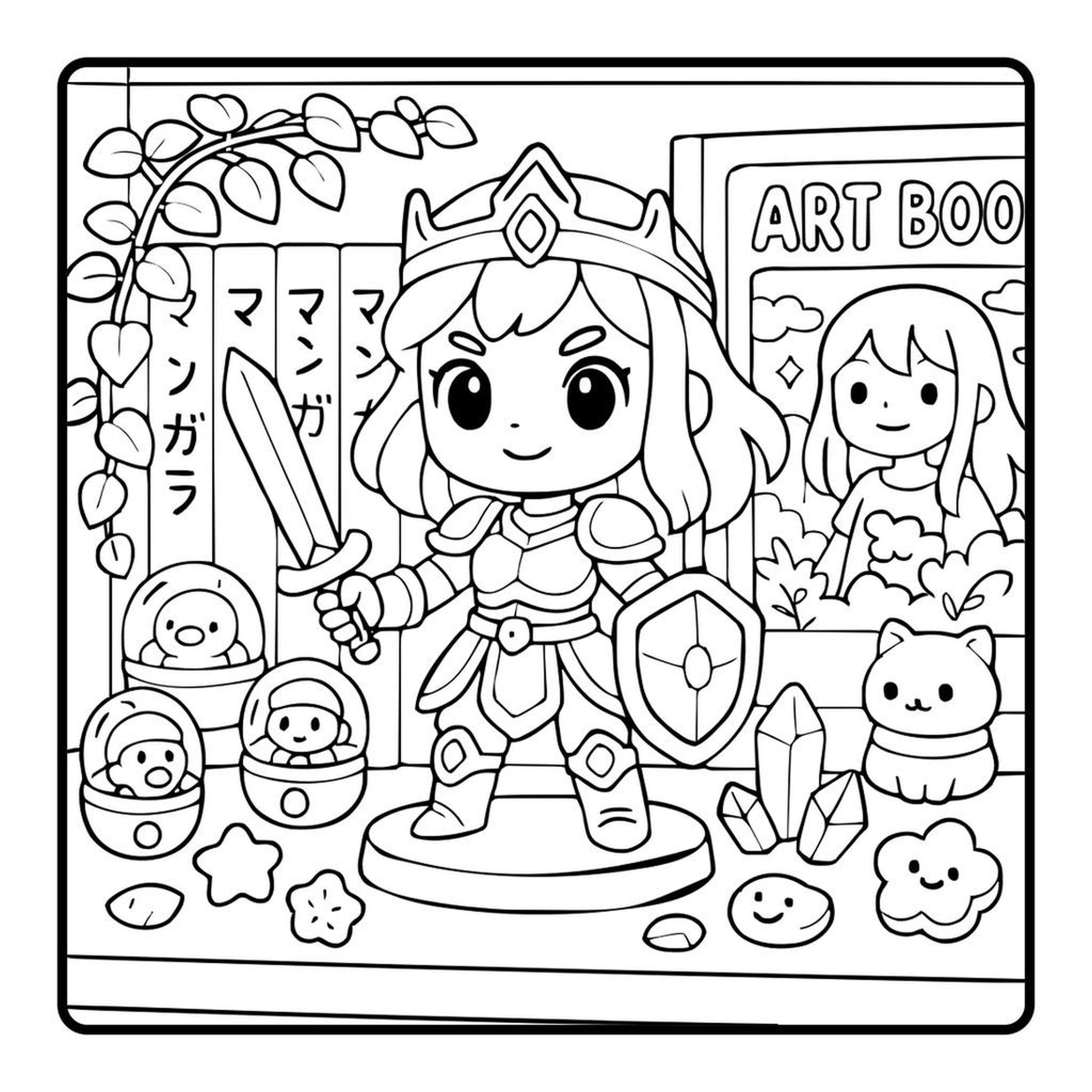 Página para colorear en blanco y negro de un libro creado con IA