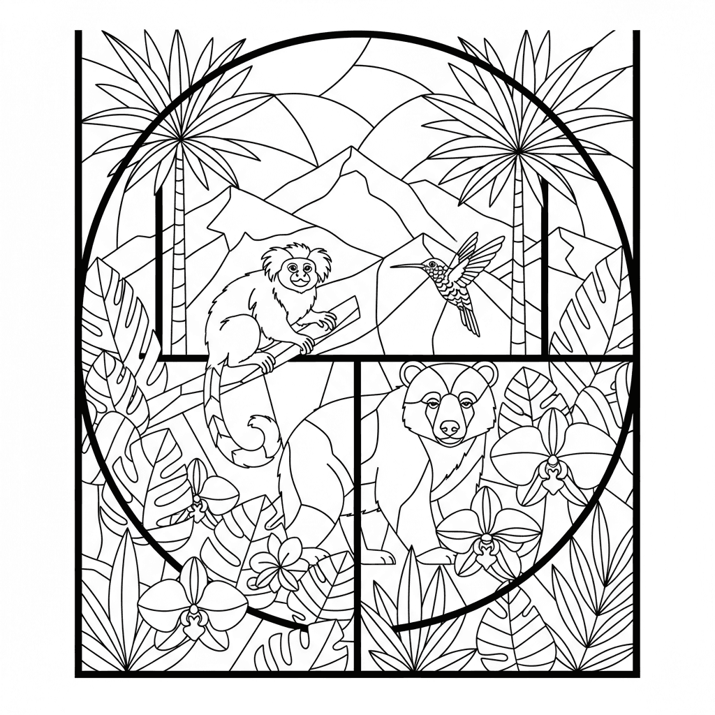 Stained Glass black-and-white line-art sample page