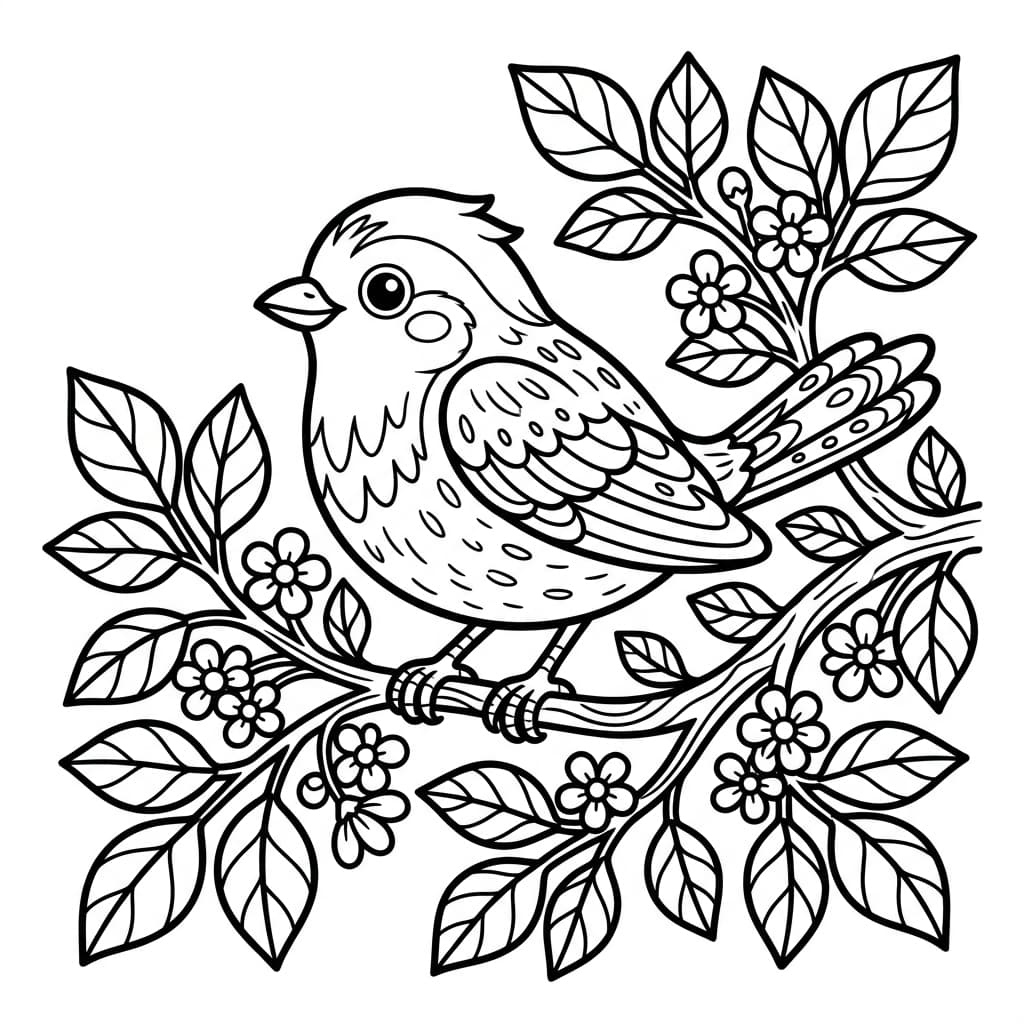 Aves página para colorear de muestra en blanco y negro