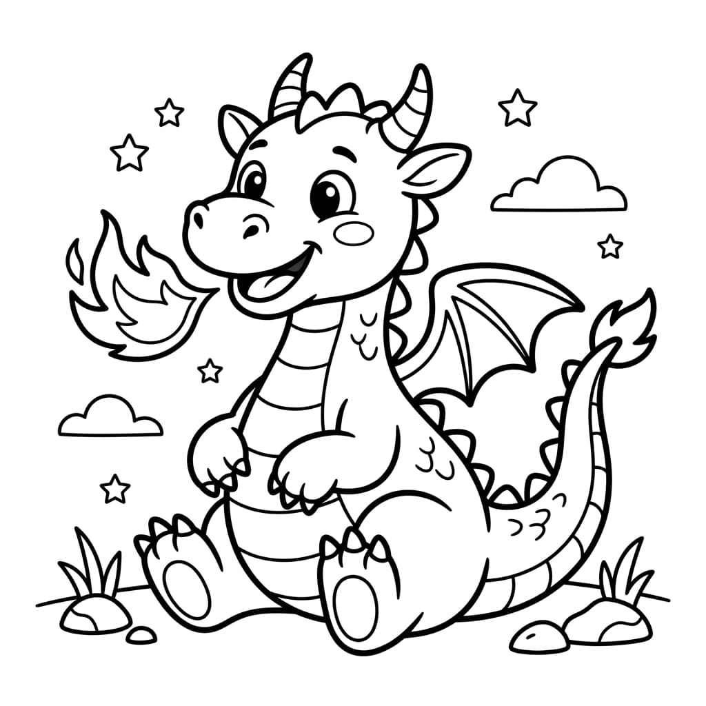 Dragón página para colorear de muestra en blanco y negro