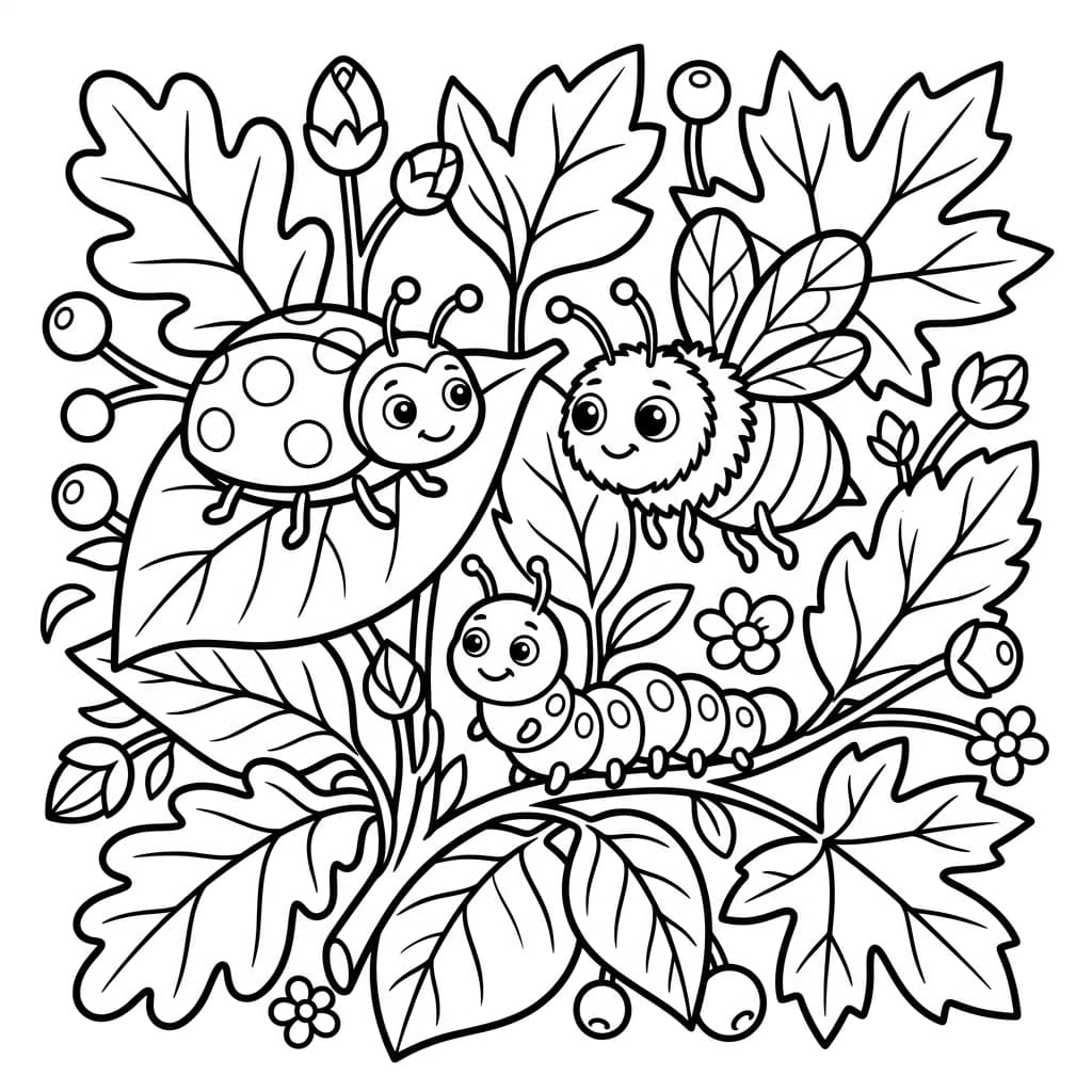 Insectos página para colorear de muestra en blanco y negro