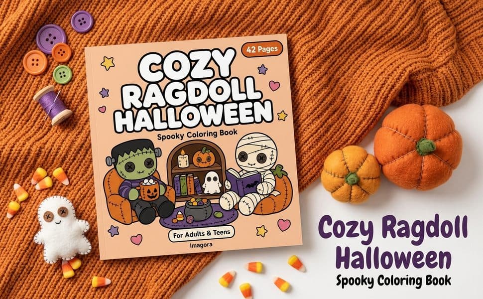 Cozy Ragdoll Halloween book on autumn knit