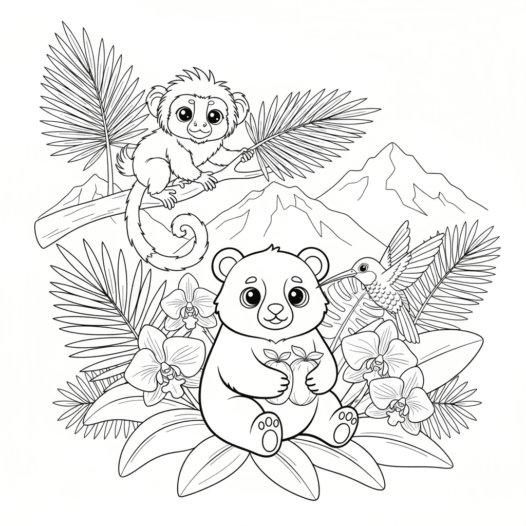 Cute Chibi & Kawaii black-and-white line-art sample page