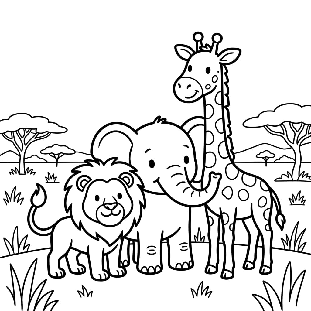 Animals black-and-white coloring page sample