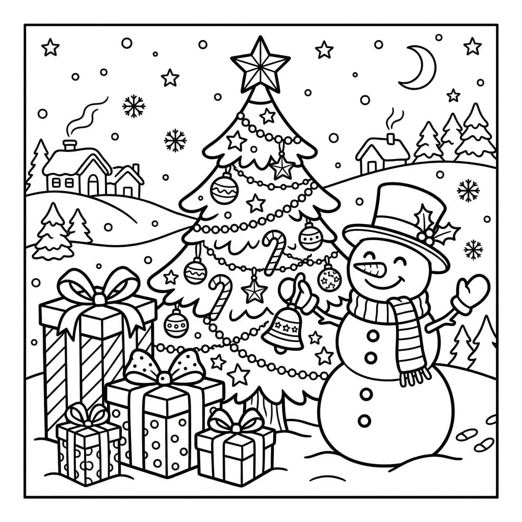 Navidad página para colorear de muestra en blanco y negro
