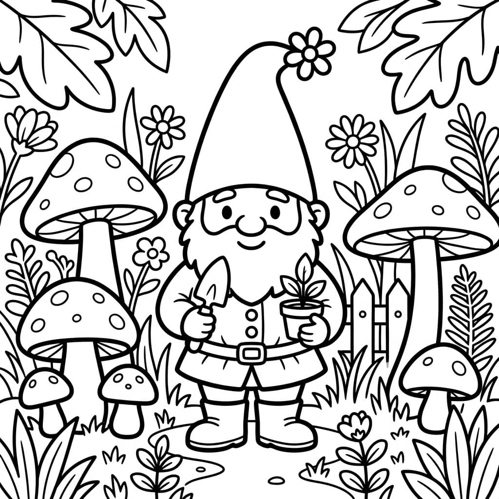 Gnomos página para colorear de muestra en blanco y negro