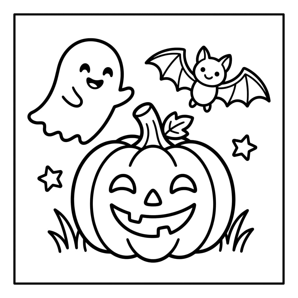 Halloween página para colorear de muestra en blanco y negro