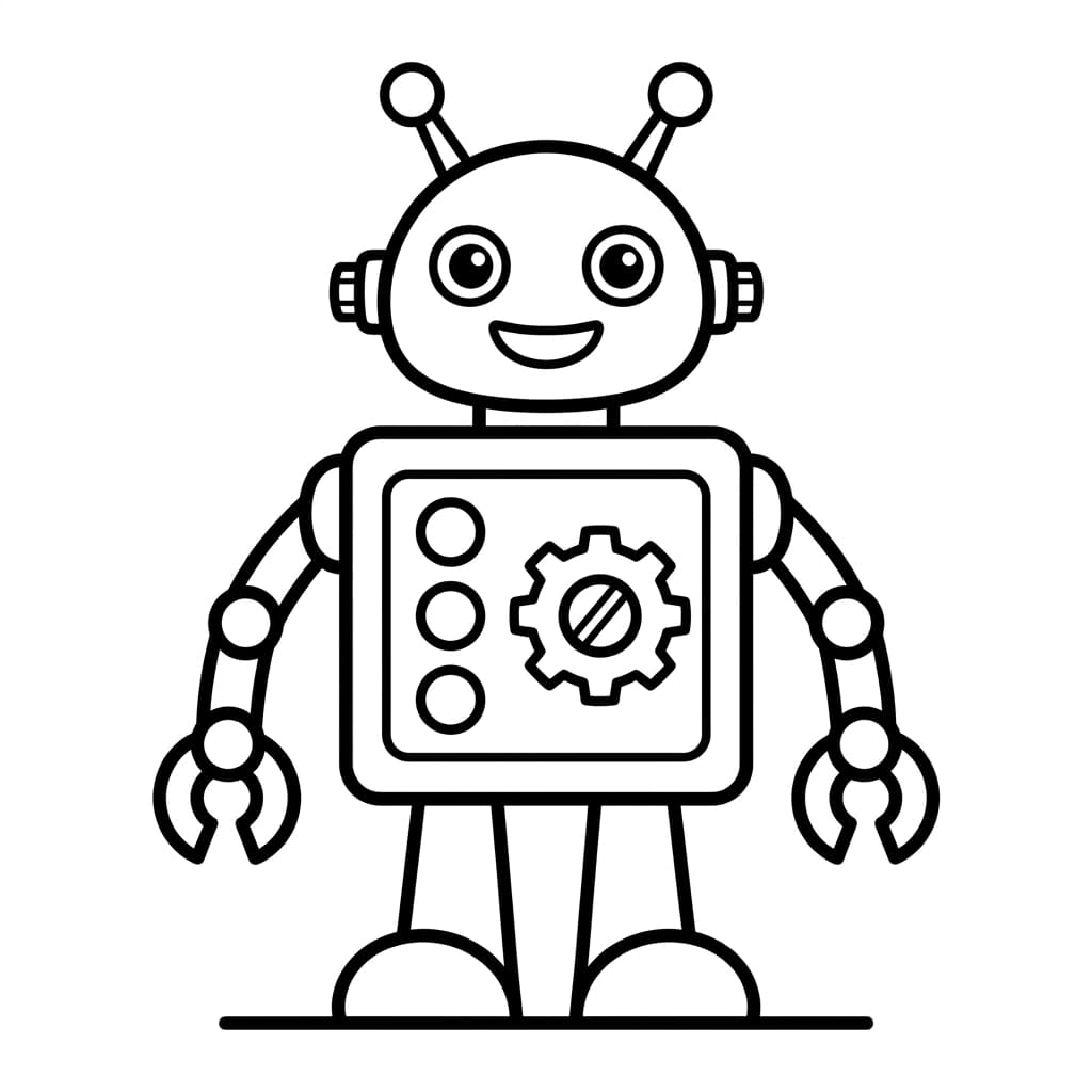 Robot página para colorear de muestra en blanco y negro