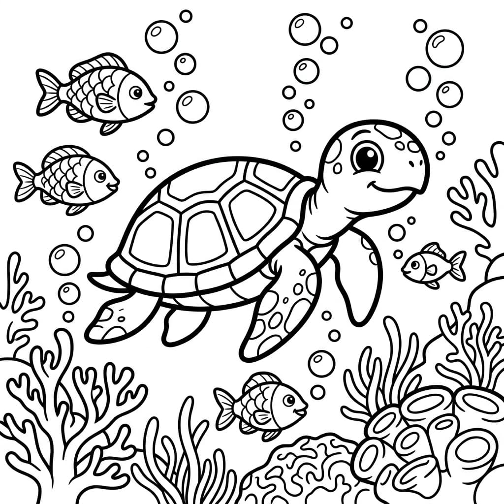 Tortuga Marina página para colorear de muestra en blanco y negro