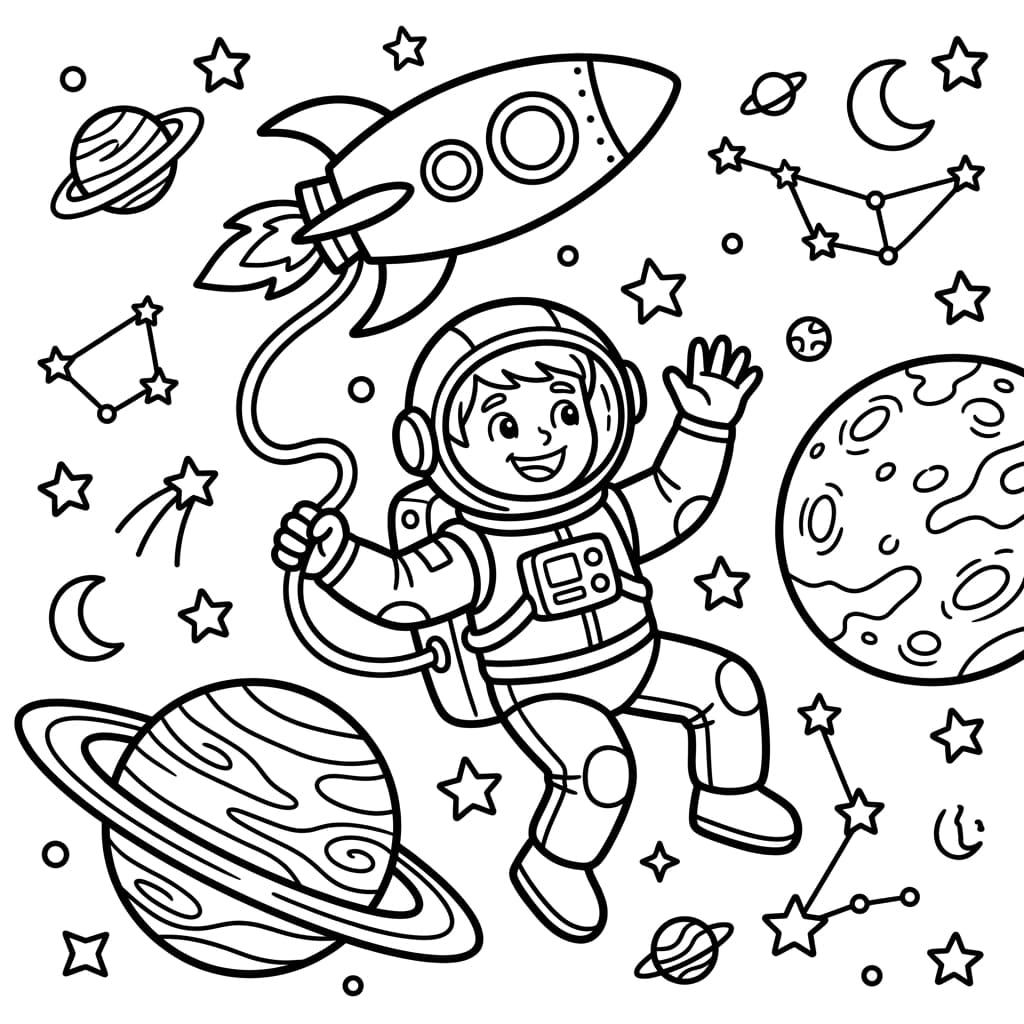 Espacio página para colorear de muestra en blanco y negro